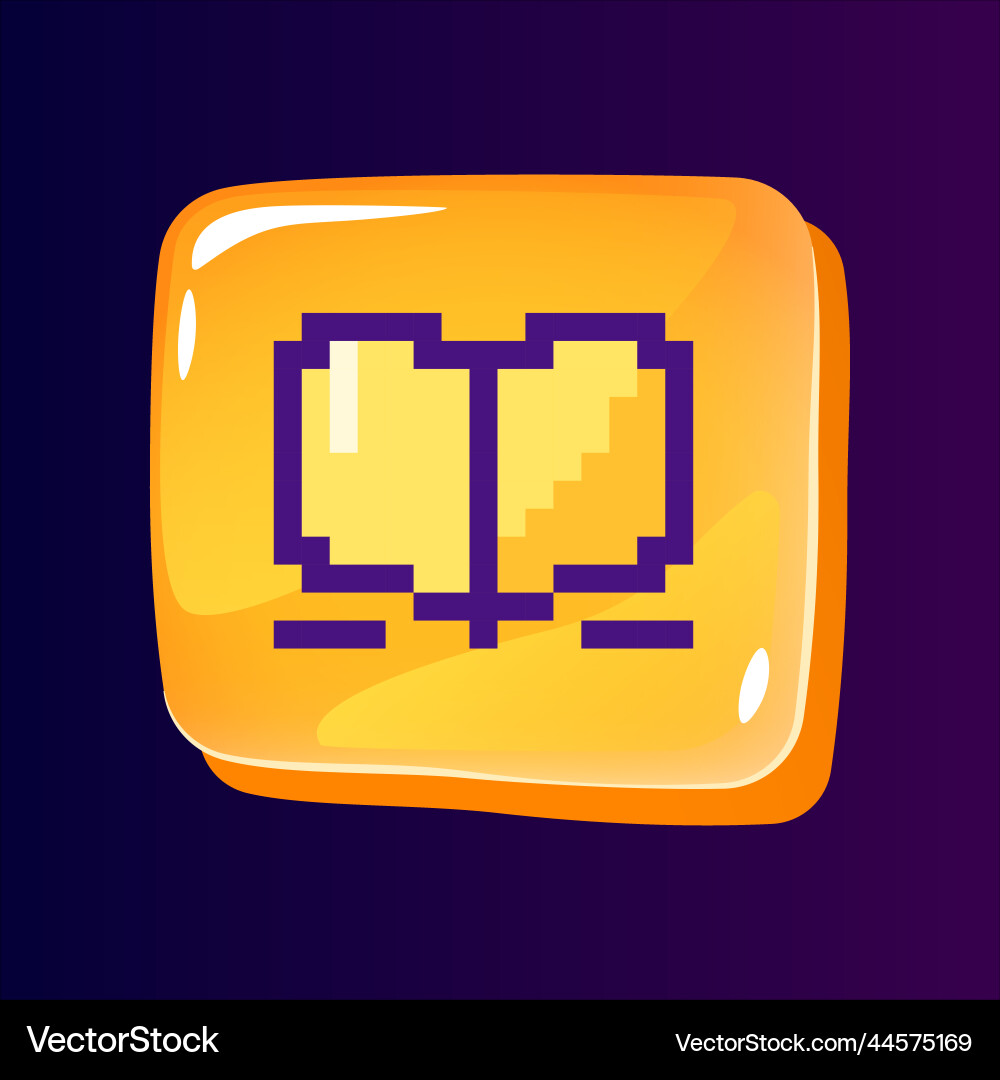 Book glossy ui button with pixelated color icon vector image