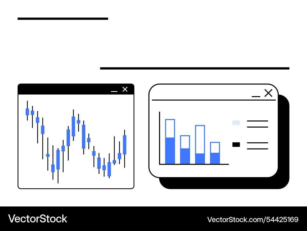 Charts and graphs in browser windows demonstrating Charts and graphs in browser windows demonstrating vector image