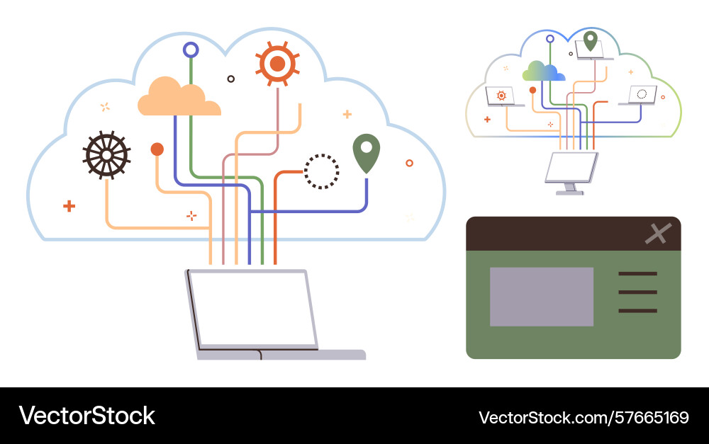Cloud computing network with laptop data sharing Cloud computing network with laptop data sharing vector image