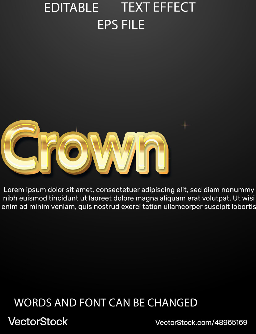 Crown text effect font editable typography 3d Crown text effect font editable typography 3d vector image