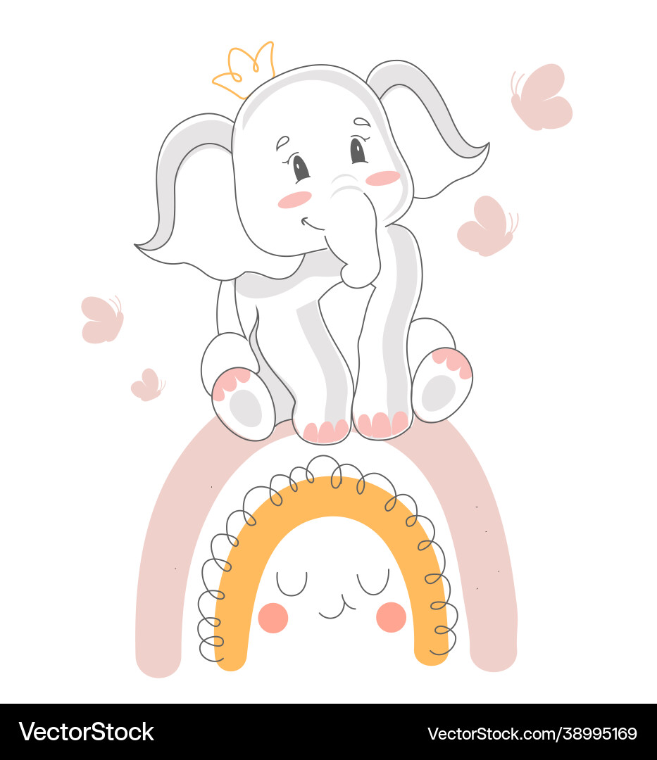 Cute Elephant on Rainbow Vector Image
