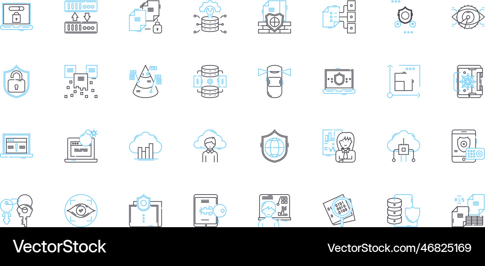 Cybersecurity policy linear icons set firewall Vector Image