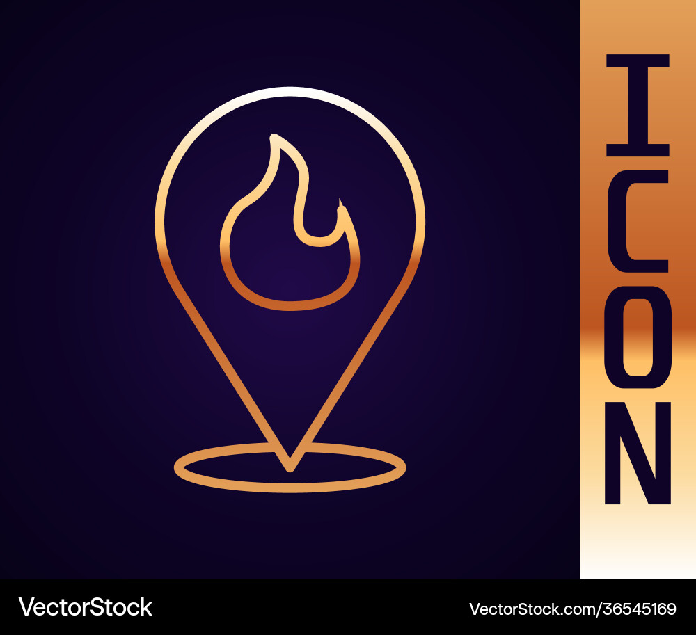 Gold line map pointer with fire flame icon Vector Image