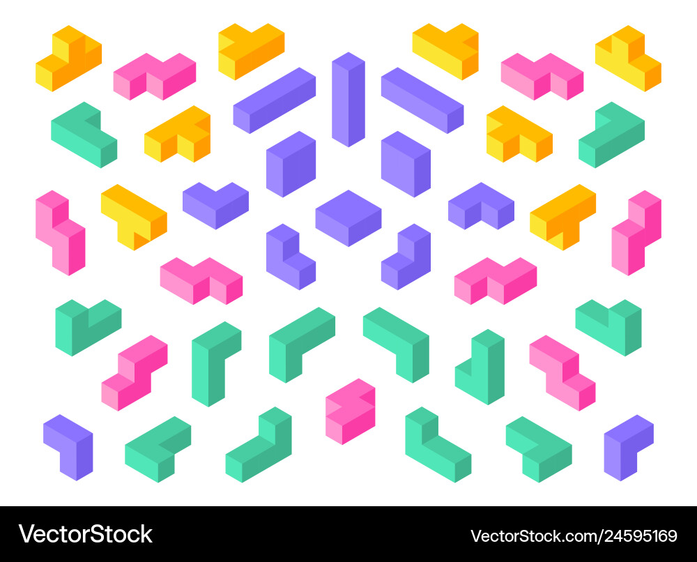 Isometric Tetris Blocks - 3D Puzzle vector image