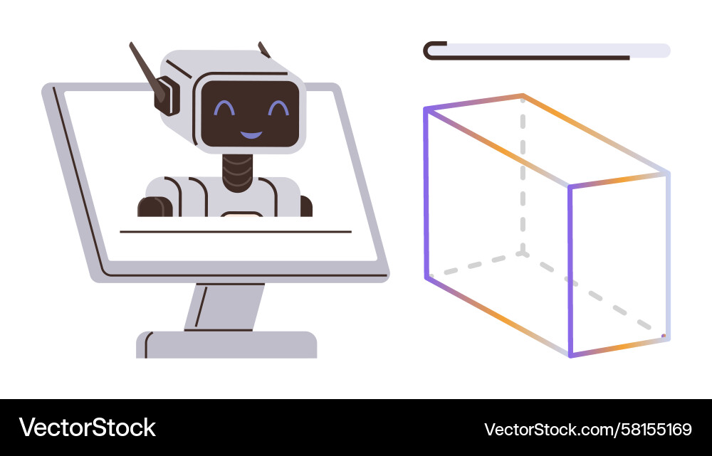 Robot Assistant with 3D Cube Vector Image