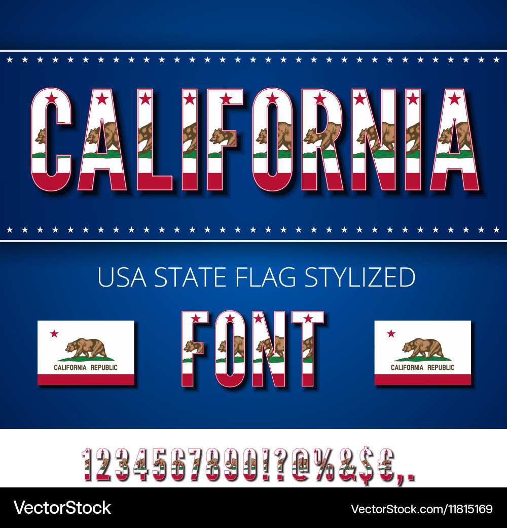 USA State Flag Font - Numbers & Symbols Vector Image