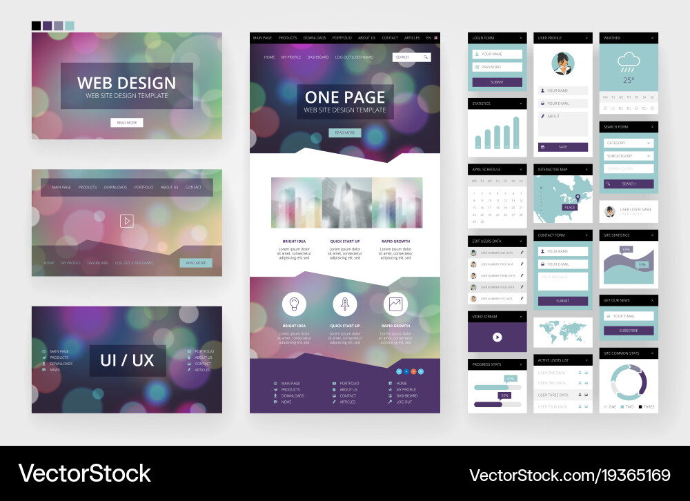 Website design template and interface elements vector image