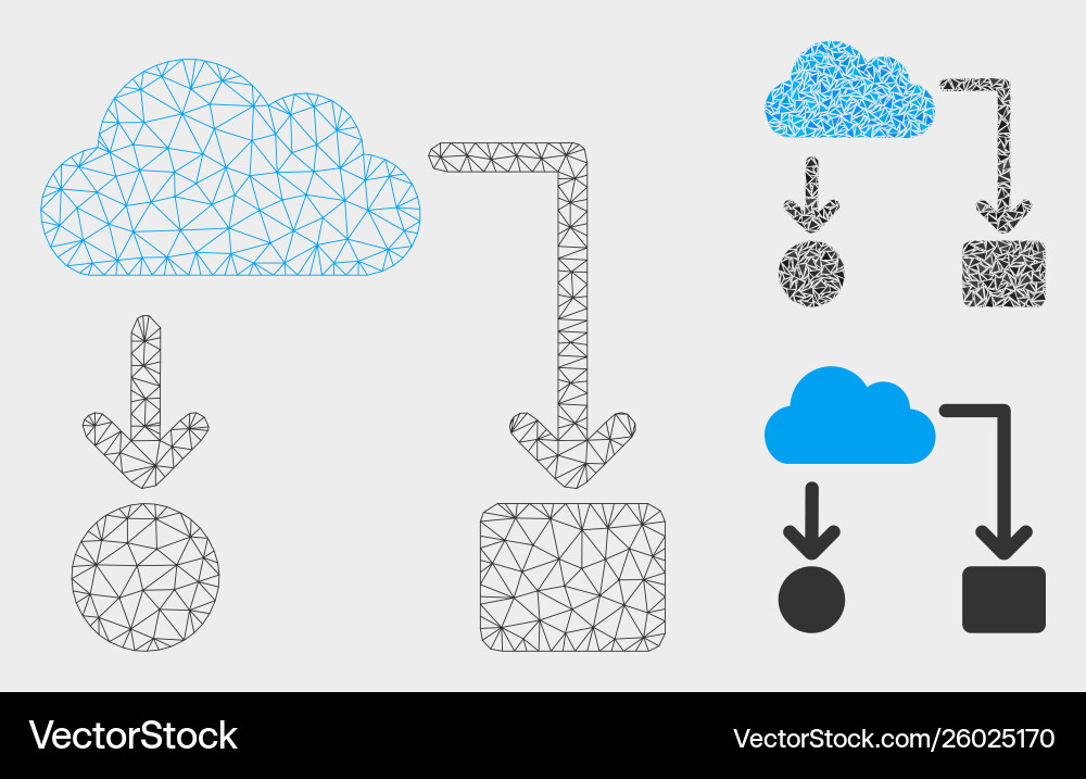 Cloud flow chart mesh 2d model and triangle Cloud flow chart mesh 2d model and triangle vector image