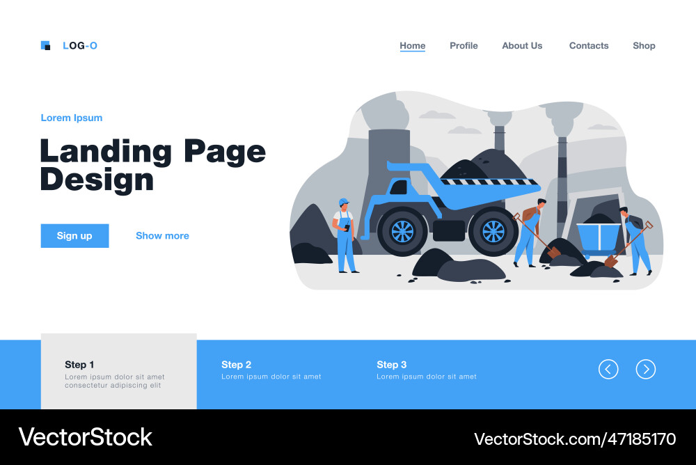Coal pit workers in overalls digging heaps of Vector Image