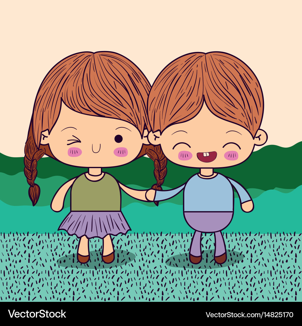 Farbe Bild Paar kawaii Kinder gemacht Hände vektorbild