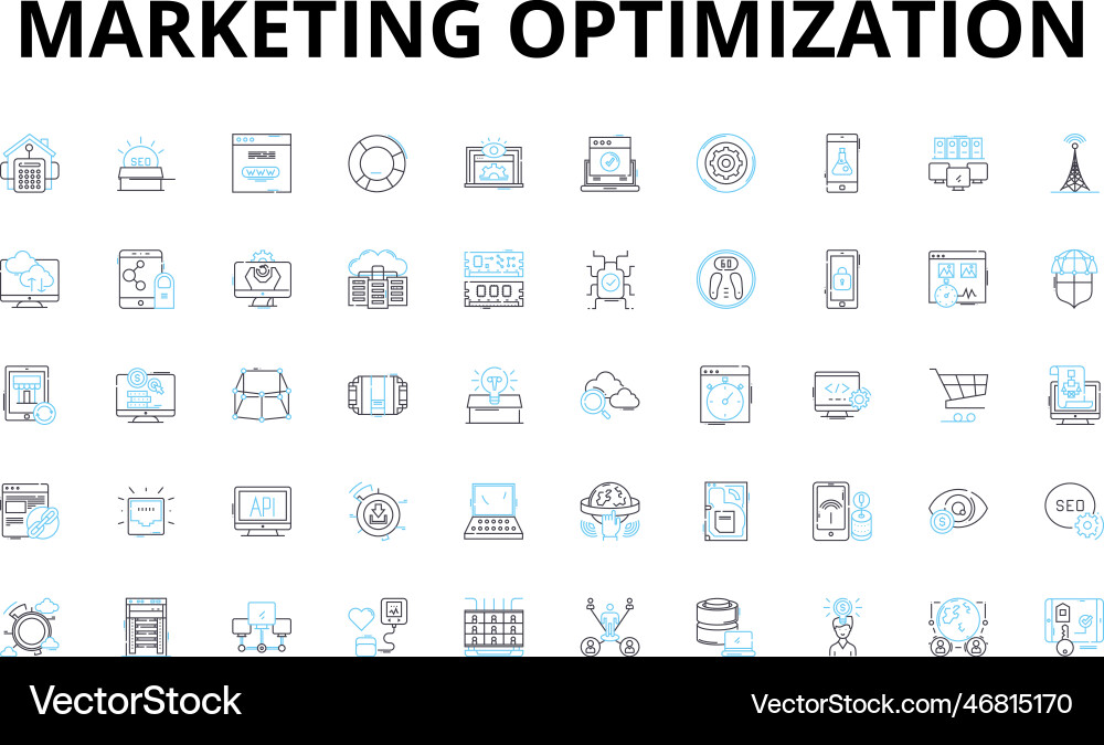 Marketing optimization linear icons set analytics Marketing optimization linear icons set analytics Vector Image