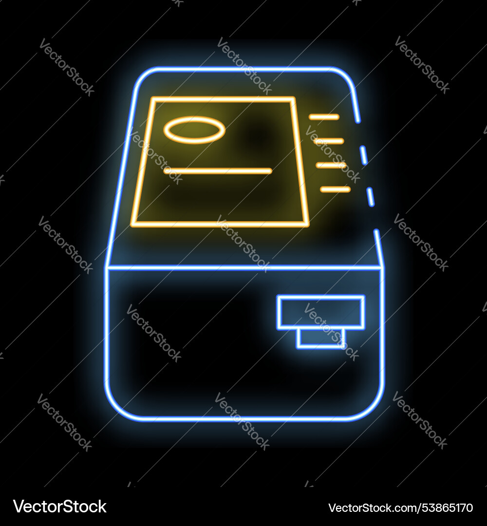 Neon atm machine displaying payment information Vector Image