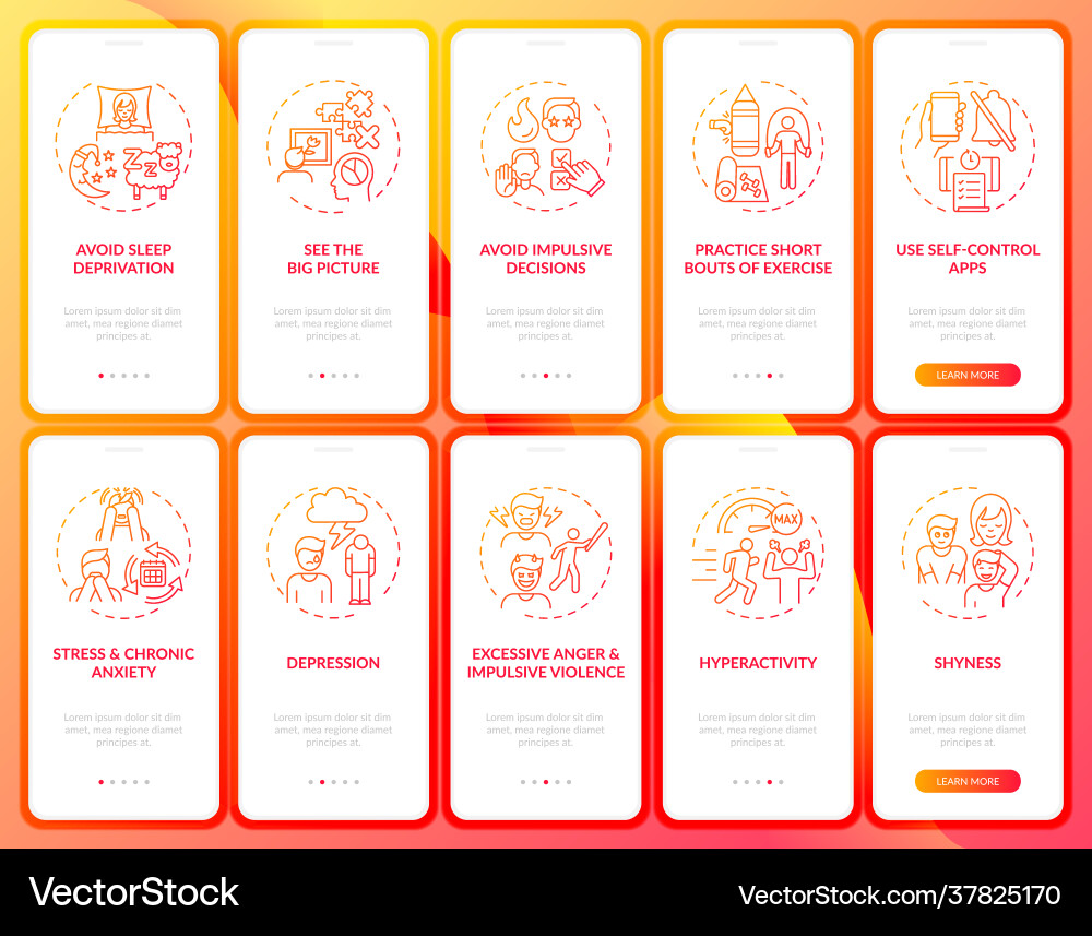Self control red onboarding mobile app page Self control red onboarding mobile app page Vector Image