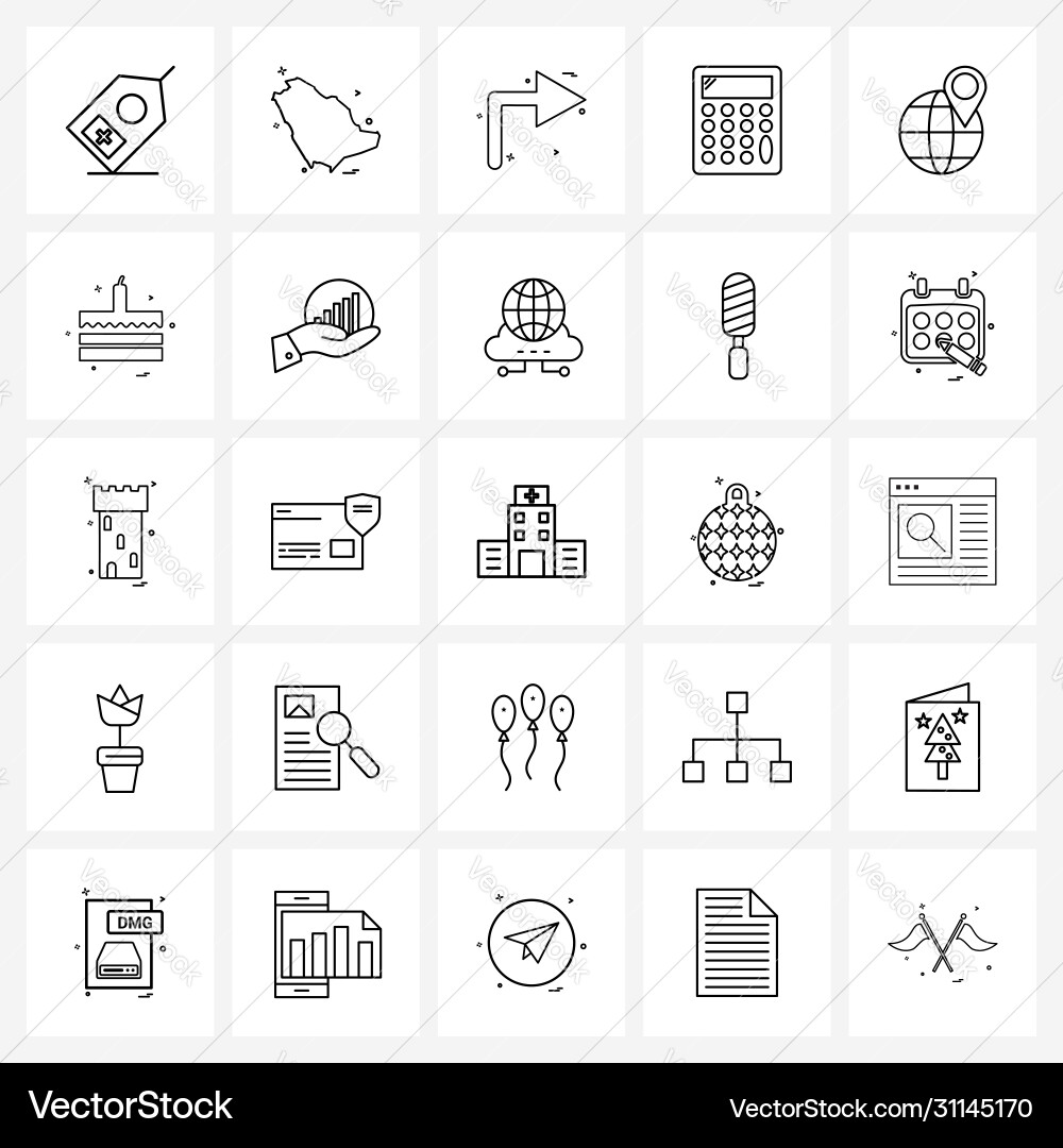 Set 25 simple line icons for web and print Vector Image