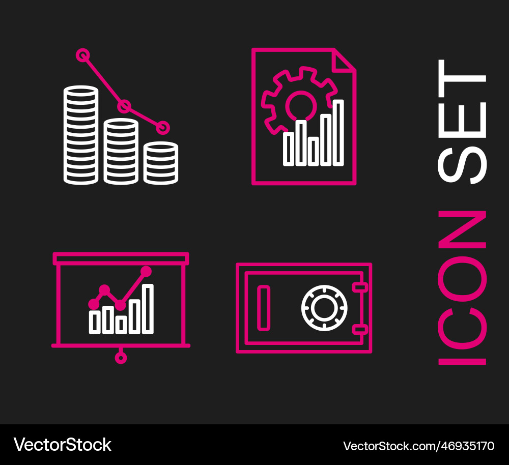 Set line safe board with graph chart document Vector Image