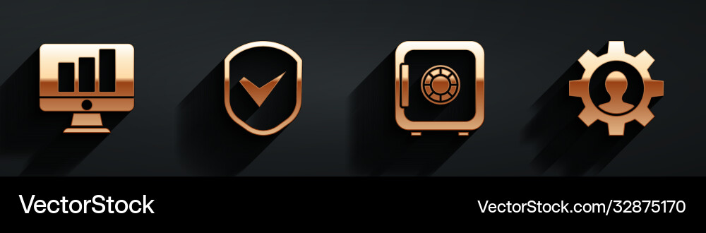 Set monitor with graph chart shield check Set monitor with graph chart shield check vector image