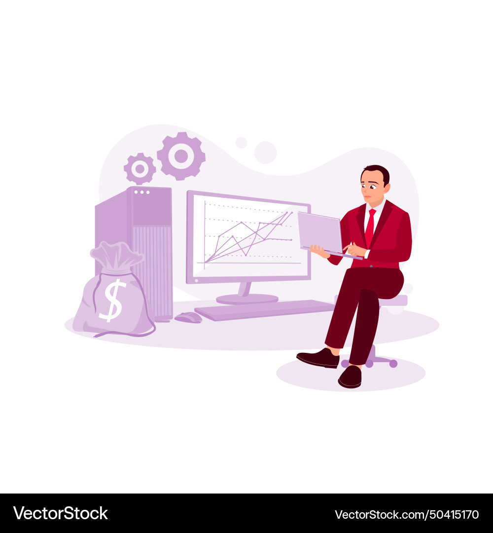 Trading online trader sitting in front Trading online trader sitting in front vector image