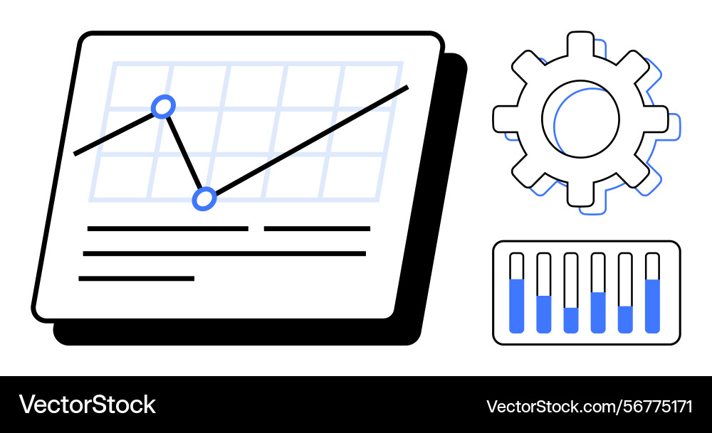 Data analytics visualization with line chart gear Data analytics visualization with line chart gear vector image