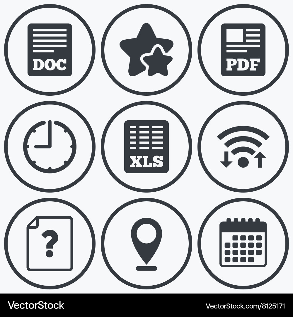 Document icons xls pdf file signs Vector Image
