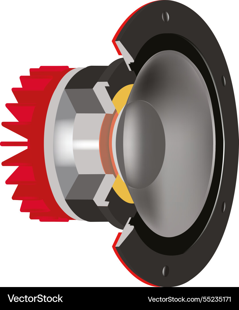 Exploded view of a modern dynamic loudspeaker Vector Image