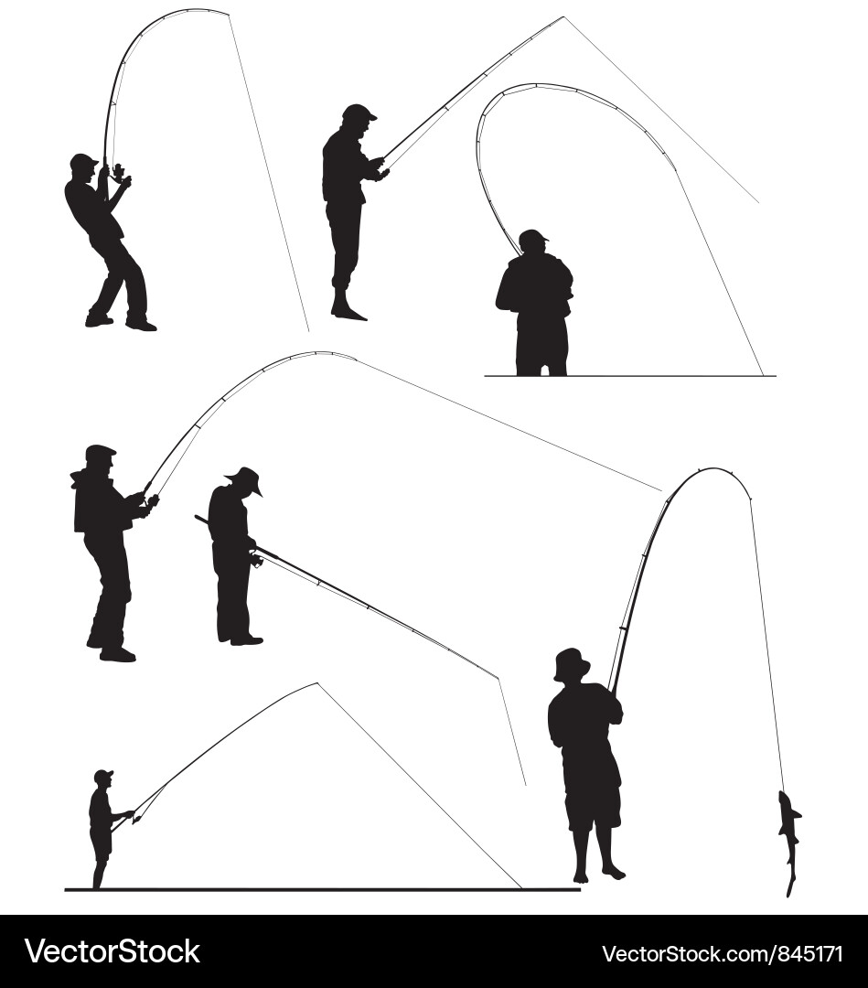 Fisherman Silhouettes on White vector image