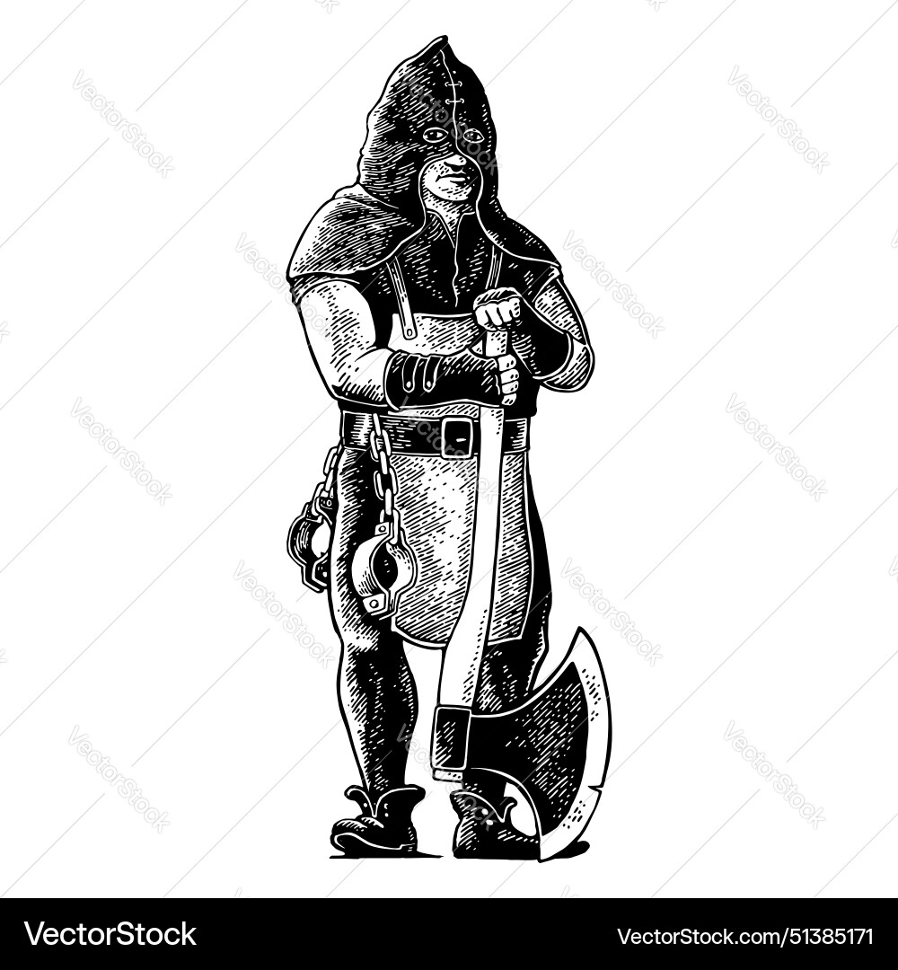 Medieval executioner with axe and shackles Vector Image