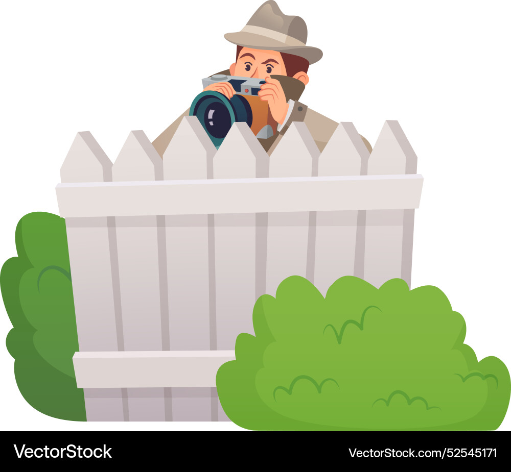 Private investigator make photo from bush cartoon Private investigator make photo from bush cartoon vector image