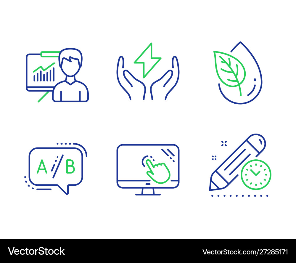 Safe energy touch screen and ab testing icons set vector image