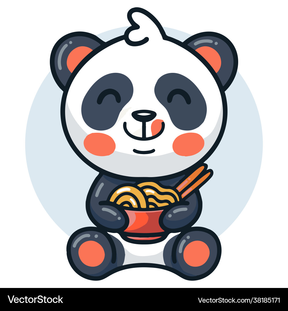 Süße Panda essen Nudel-Ramen Süße Panda essen Nudel-Ramen vektorbild