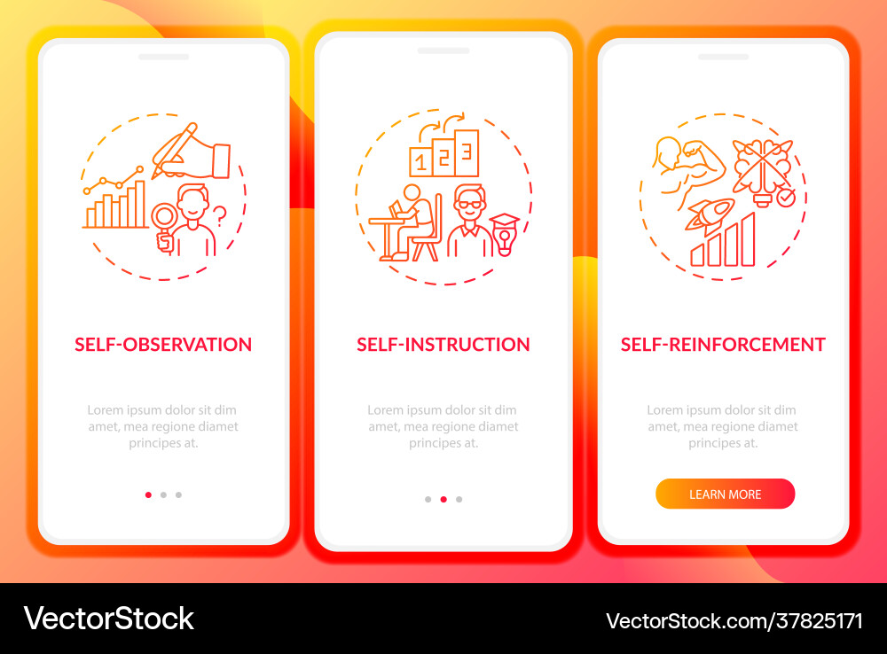 Self-control techniques red onboarding mobile app Vector Image