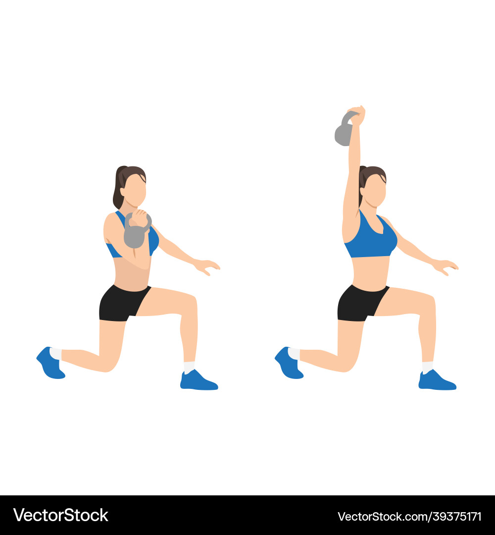 Woman doing kneeling kettlebell press exercise Woman doing kneeling kettlebell press exercise vector image