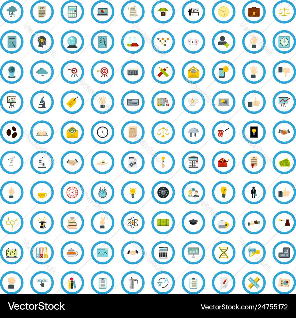 100 problem solving icons set flat style 100 problem solving icons set flat style vector image