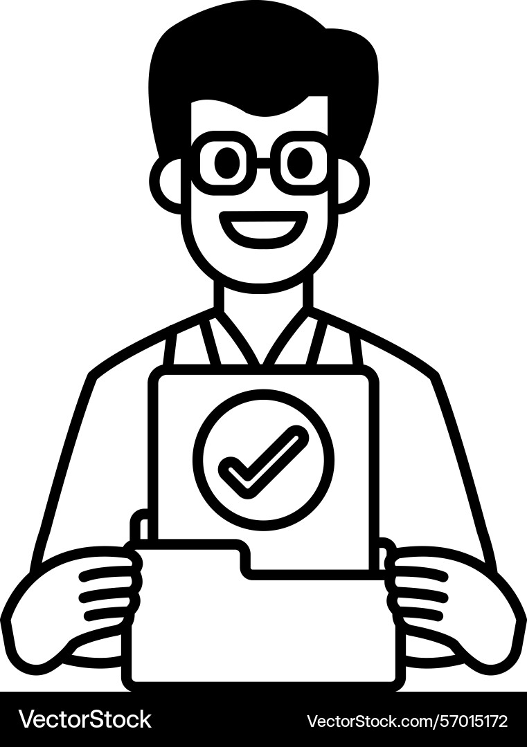 A man is holding folder with check mark vector image