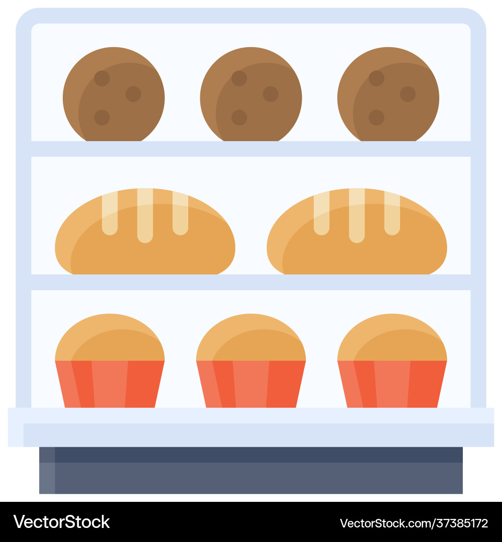 Bakery display case icon and baking related vector image