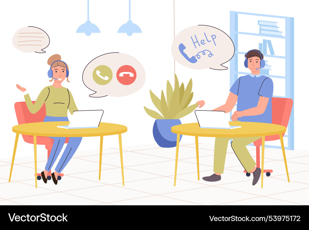 Call Center Konzept Support Mitarbeiter Antworten Anrufe Call Center Konzept Support Mitarbeiter Antworten Anrufe vektorbild