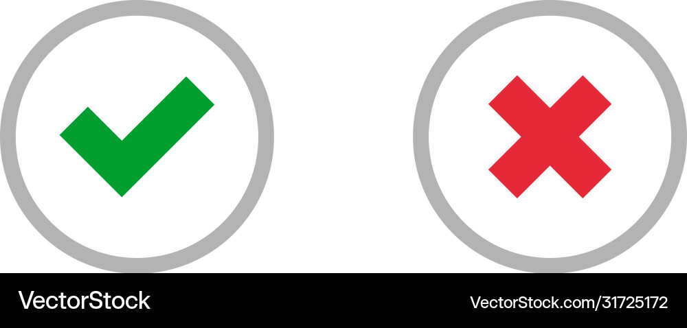 Cross and check mark circle button in flat style Vector Image