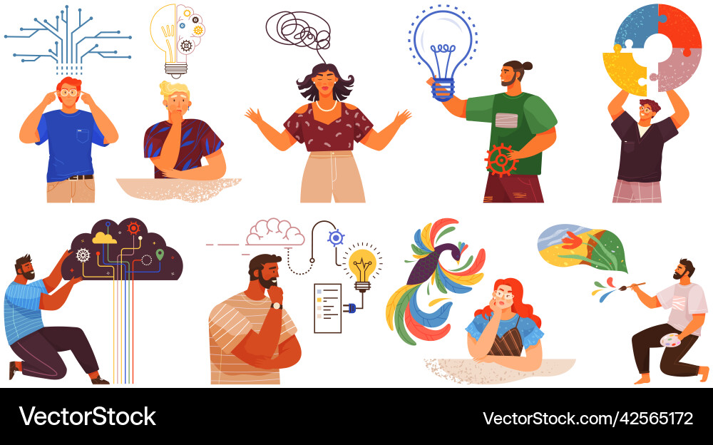Mindset types set structural analytical logical Mindset types set structural analytical logical vector image