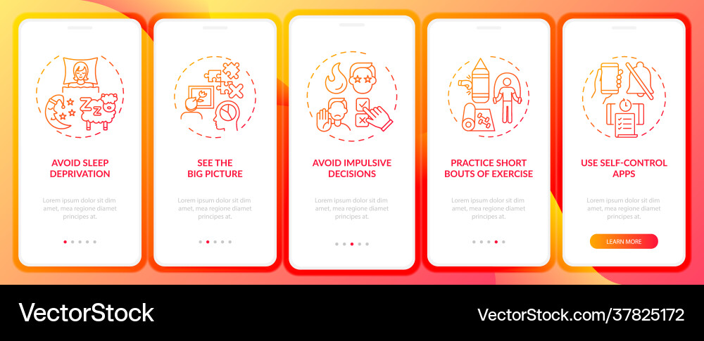 Self-control boosting tips red onboarding mobile Self-control boosting tips red onboarding mobile Vector Image