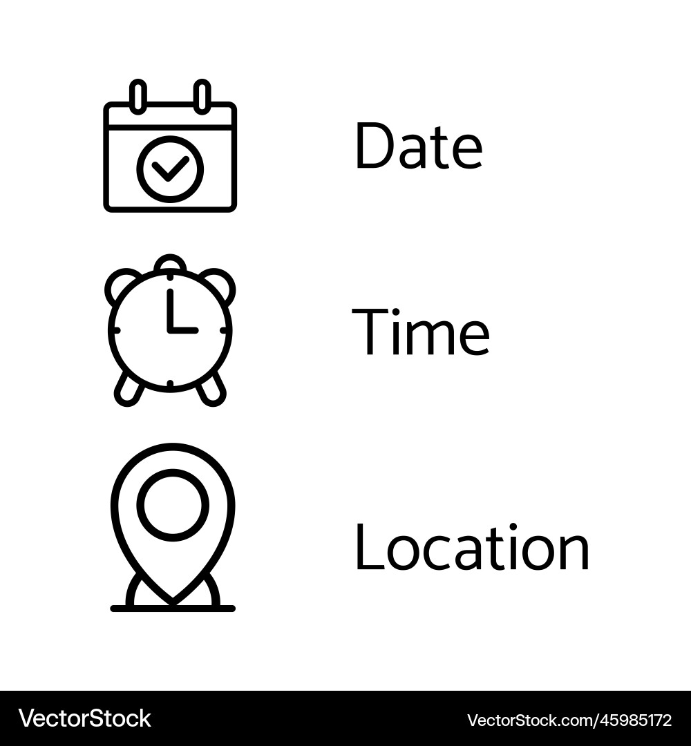 Set date time and location icons for graphic Set date time and location icons for graphic vector image