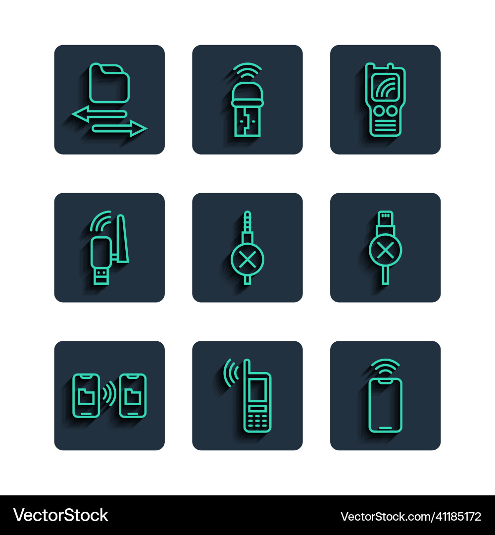 Set line data transfer and storage mobile with wi Vector Image