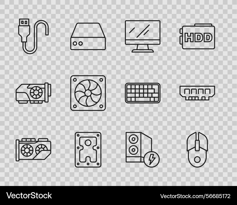 Set line video graphic card computer mouse Set line video graphic card computer mouse vector image