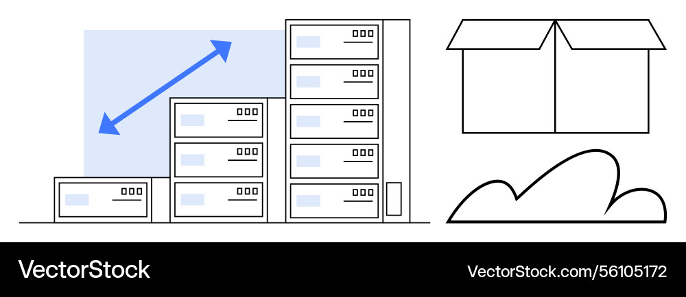 Stacked server units with growth arrow open box Stacked server units with growth arrow open box vector image