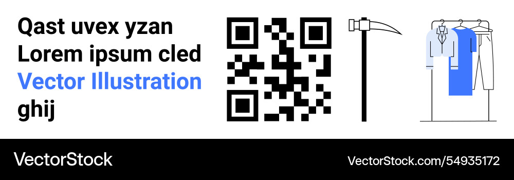 Text example with qr code scythe and clothes Text example with qr code scythe and clothes vector image