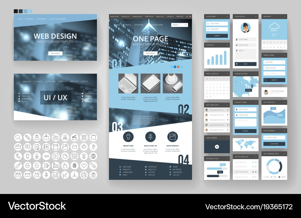 Website design template and interface elements vector image