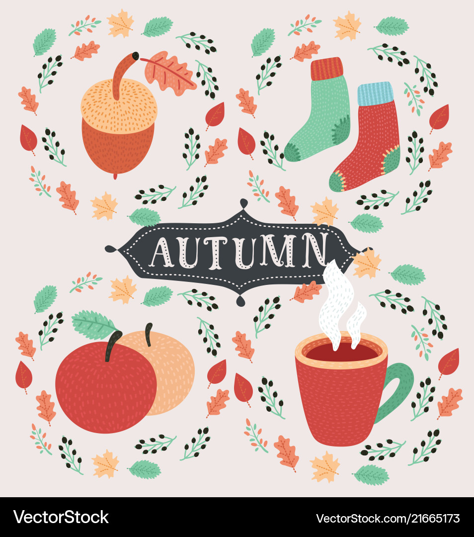 Autumn icon and objects set for design Vector Image
