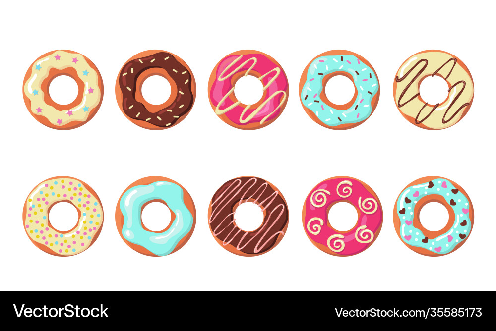 Colorful donuts set Royalty Free Vector Image - VectorStock