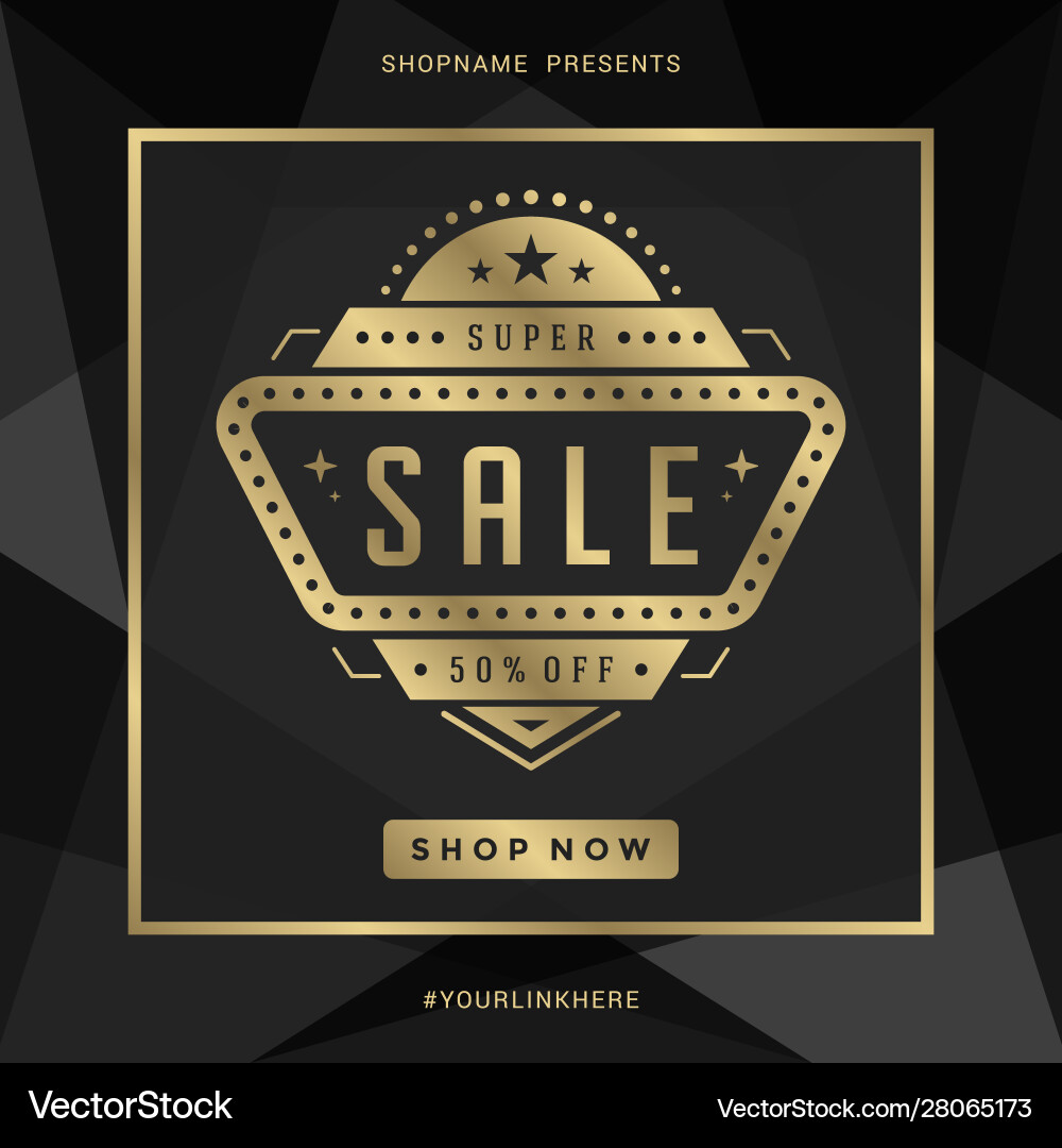 Sale banner template design with gold frame vector image