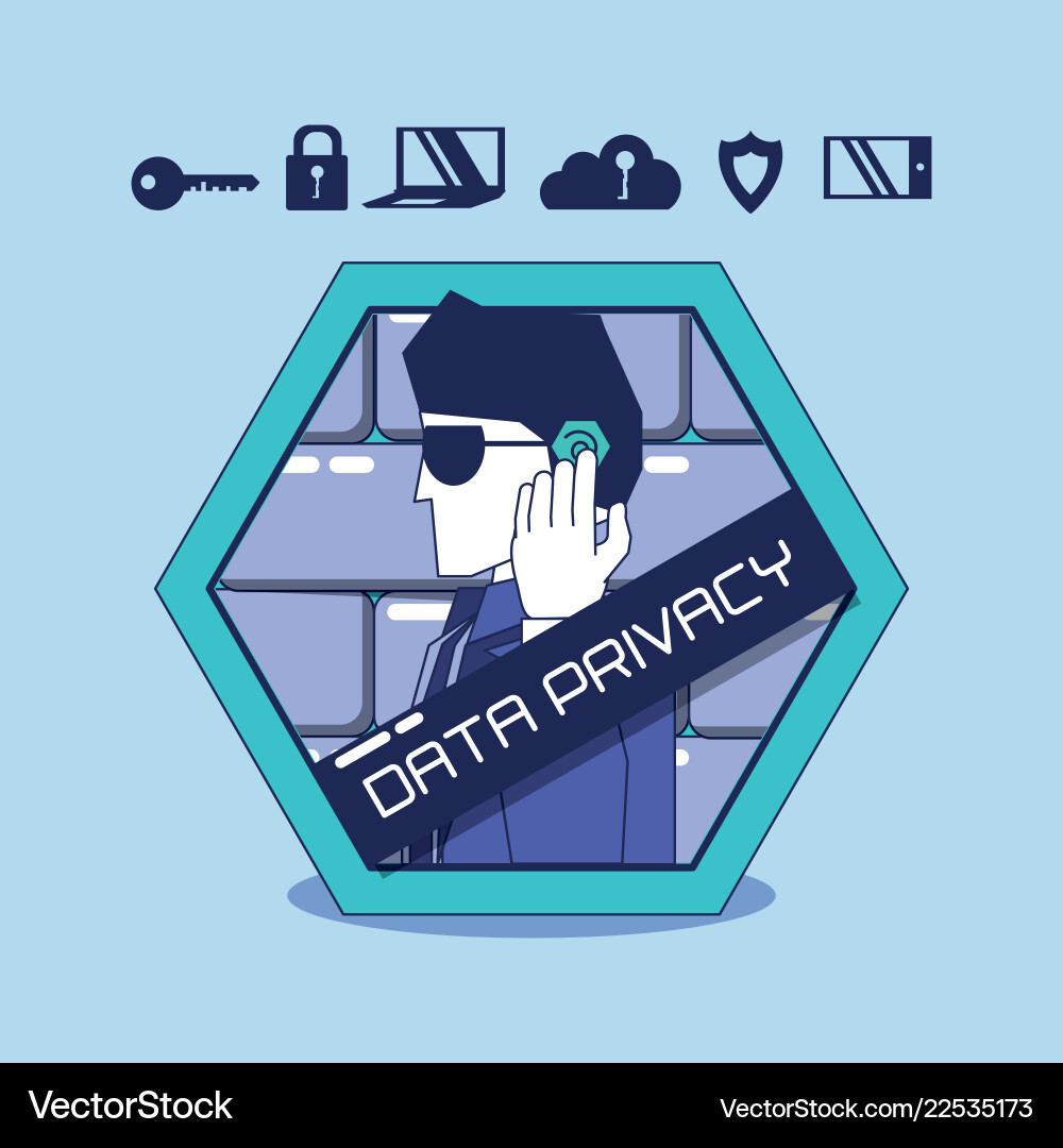 Security agent with data privacy icons Vector Image