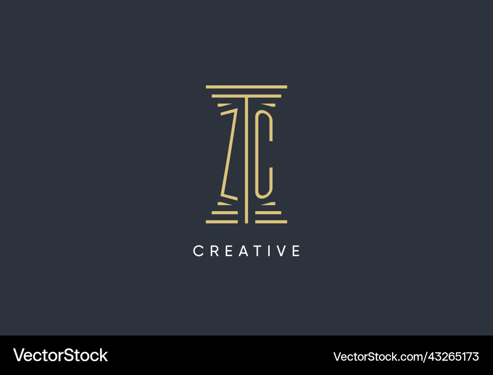 Zc initial monogram with pillar shape logo design vector image