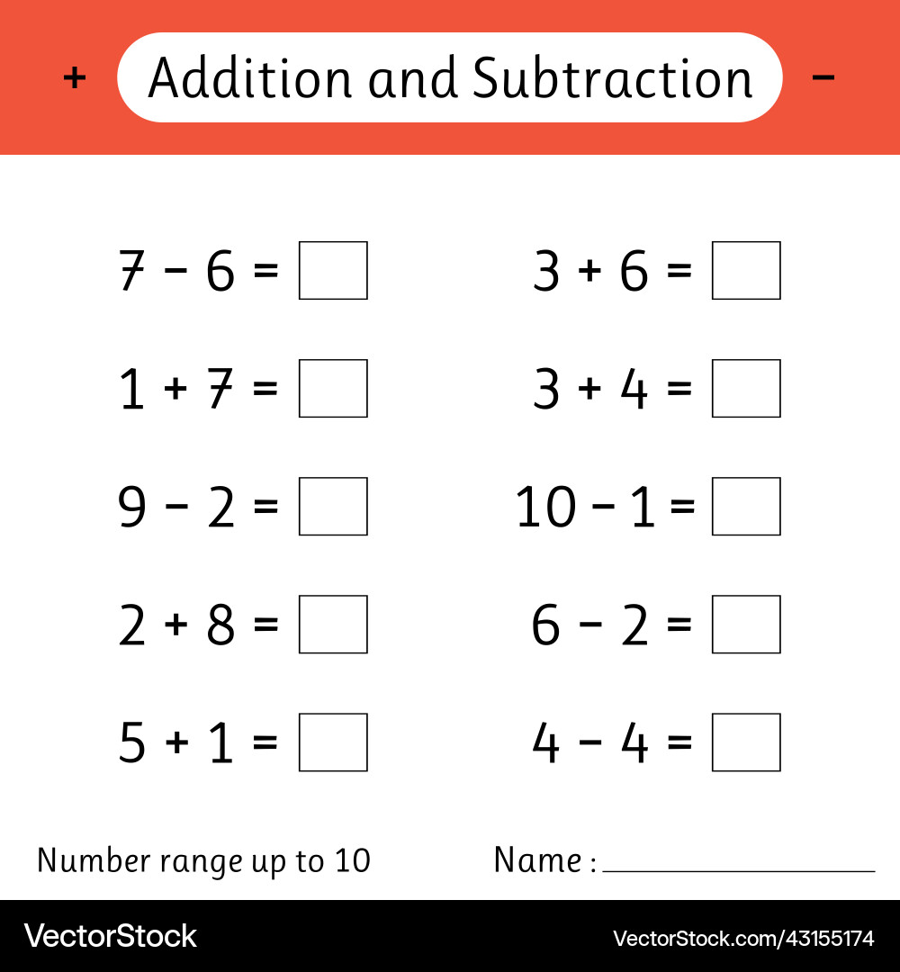 Addition and subtraction number range up to 10 vector image